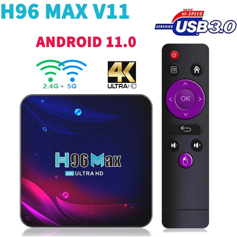 TVBOX Ʈ TV ڽ  ڽ  ܼ, ȵ̵ 11, 4K ̵ ÷̾, 2.4G, 5.8G, , BT4.0, RK3318, 2GB, 16GB, H96 Max, V11, H96max